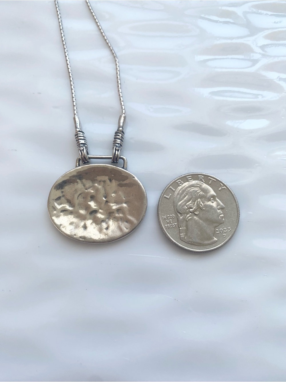 Silpada Sterling Silver Hammered Disc Pendant Necklace N1356.  16.5” inches long - Picture 5 of 7